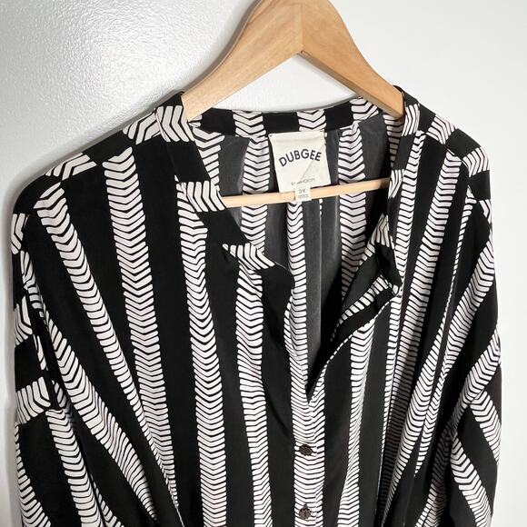 Dubgee By Whoopi Womens Long Sleeve Shirt Dress 3X Black Stripe Belted Pockets - Picture 6 of 11